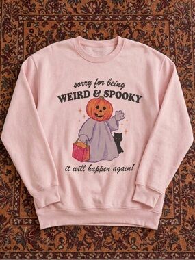 Gildan Light Pink 'Weird & Spooky' Graphic Crewneck Sweatshirt